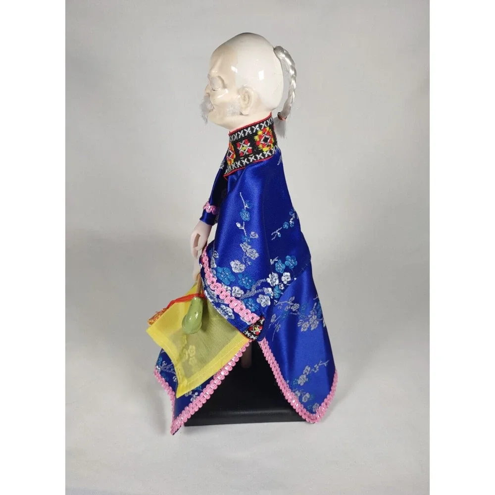 Vintage Hand Glove Puppet Male Figure In Blue With Stand